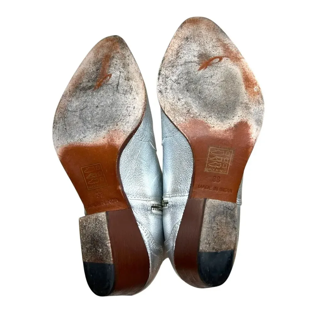 Free People Women's 'New Frontier' Leather Western Bootie Silver Size 38 EU 8 US